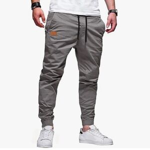 Men’s Casual Twill Chino Gray Joggers Pants